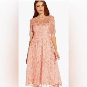 Women's Pink Floral Embroidered Midi Dress
